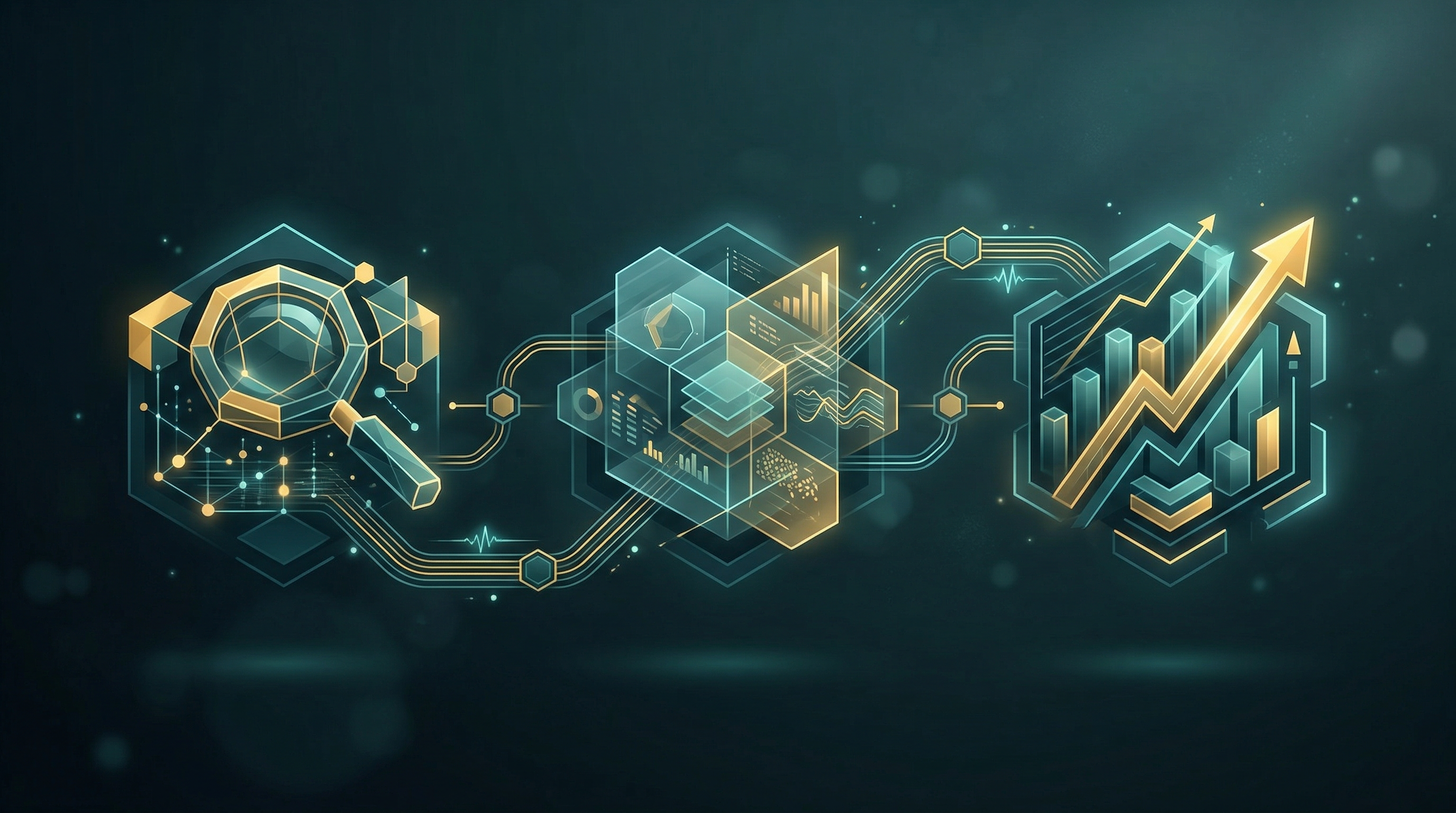 Research process visualization showing three connected steps